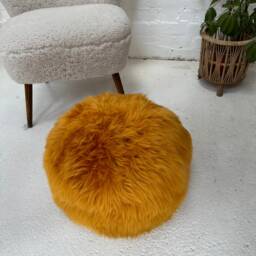 Gold Orange Sheepskin Pouffe, Footstool, Floor Cushion, Neutral Interior, Living Room Decor, Genuine, Soft & Fluffy, Cosy Home - thumbnail 3
