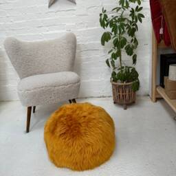 Gold Orange Sheepskin Pouffe, Footstool, Floor Cushion, Neutral Interior, Living Room Decor, Genuine, Soft & Fluffy, Cosy Home - thumbnail 4