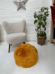 Gold Orange Sheepskin Pouffe, Footstool, Floor Cushion, Neutral Interior, Living Room Decor, Genuine, Soft & Fluffy, Cosy Home