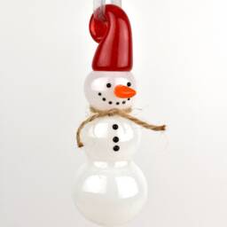 Hand Sculpted Glass Snowman Ornament Whimsical Holiday Decor - thumbnail 2