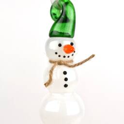 Hand Sculpted Glass Snowman Ornament Whimsical Holiday Decor - thumbnail 3