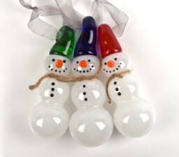 Hand Sculpted Glass Snowman Ornament Whimsical Holiday Decor - thumbnail 1