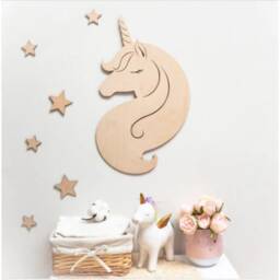 Unicorn & Stars Plain Craft Shapes Wall Decorations Birchwood Wooden Laser Cut - thumbnail 3