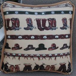 Chaps & Boots Pillow, Western Throw Pillows, Cowboy Gear Country Ranch Decor, Toss Rustic Home Decor - thumbnail 2