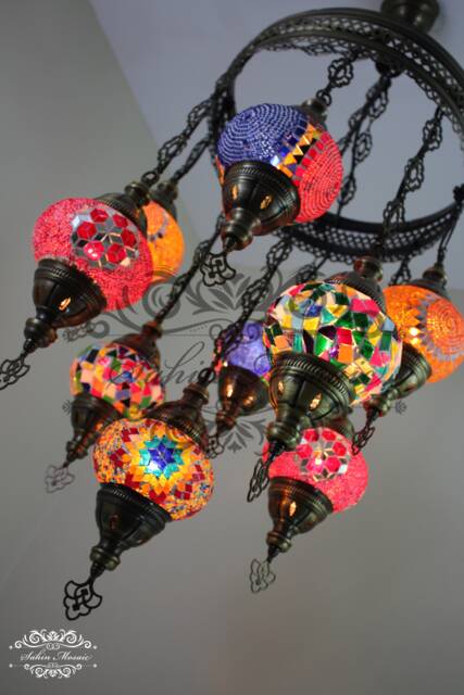 9 Ball Turkish Sultan Mosaic Chandelier Multi-Color - image 1