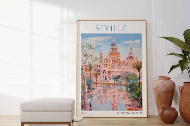 Seville Travel Print, Poster, Spain Spanish Vintage Art, Gift - image 1