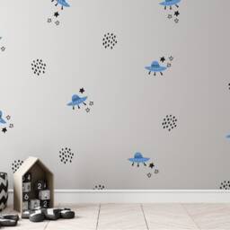 Space Wall Decals Ufo, Stars, Aliens - Boys Nursery Decor - thumbnail 2