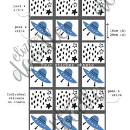 Space Wall Decals Ufo, Stars, Aliens - Boys Nursery Decor - thumbnail 3