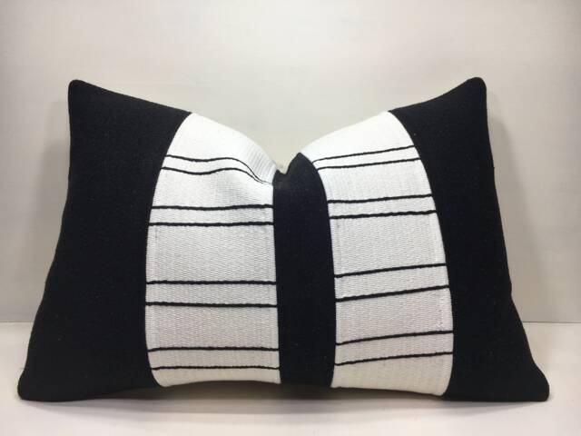 Vintage Turkish Kilim Pillow Cover, Black & White Lumbar Cushion - 16x24 - image 1