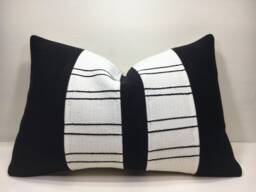 Vintage Turkish Kilim Pillow Cover, Black & White Lumbar Cushion - 16x24