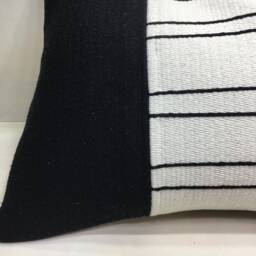 Vintage Turkish Kilim Pillow Cover, Black & White Lumbar Cushion - 16x24 - thumbnail 3