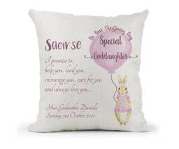 Personalised Goddaughter Peter Rabbit Flopsy Cream Cushion. Girls Christening Gift, Keepsake Gift, Bedroom Decor God-Daughter Gift - thumbnail 1