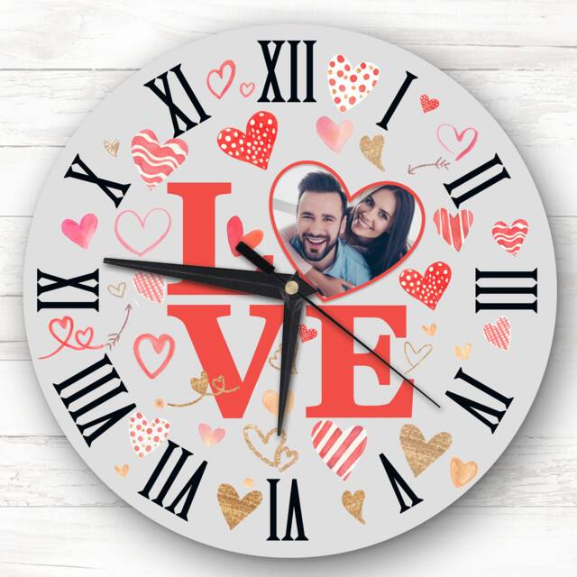 Love Photo Valentine's Day Gift Birthday Anniversary Grey Personalised Clock - image 1