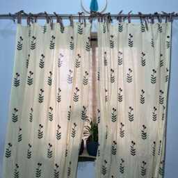 Beige Poppy Hand Block Printed Cotton Curtain Panels Bohemian Drapes - thumbnail 2