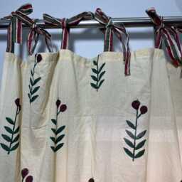 Beige Poppy Hand Block Printed Cotton Curtain Panels Bohemian Drapes - thumbnail 4