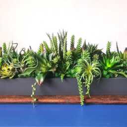 Faux Succulent Planter Artificial Foliage Wood Centrepiece, Modern Decor - thumbnail 2