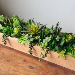 Faux Succulent Planter Artificial Foliage Wood Centrepiece, Modern Decor - thumbnail 4