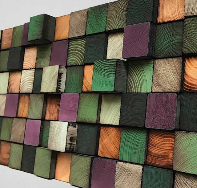 Reclaimed Pine Wood Wall Art - Colorful Mosaic Block Decor - image 1
