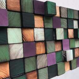 Reclaimed Pine Wood Wall Art - Colorful Mosaic Block Decor - thumbnail 4