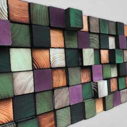 Reclaimed Pine Wood Wall Art - Colorful Mosaic Block Decor - thumbnail 2