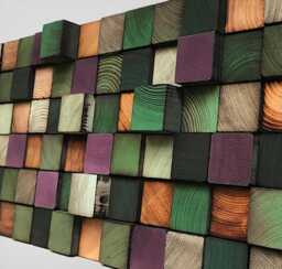 Reclaimed Pine Wood Wall Art - Colorful Mosaic Block Decor - thumbnail 1