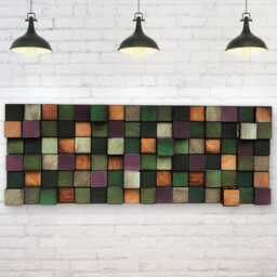 Reclaimed Pine Wood Wall Art - Colorful Mosaic Block Decor - thumbnail 3