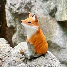 Custom Handcrafted Red Fox Figurine Wooden Decor, Art Carving For Housewarming, Handmade Wood Animal Lovers - thumbnail 2