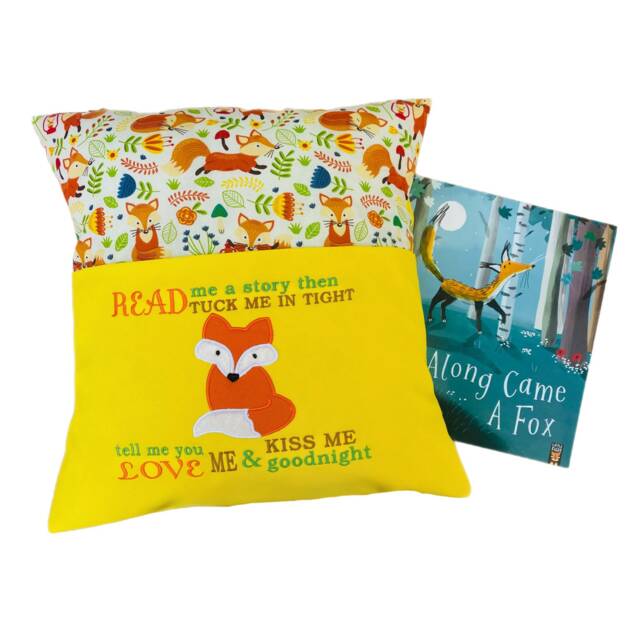 Fox Reading Pillow Embroidered Woodland Animals Book Cushion - image 1