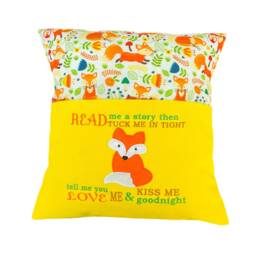 Fox Reading Pillow Embroidered Woodland Animals Book Cushion - thumbnail 2