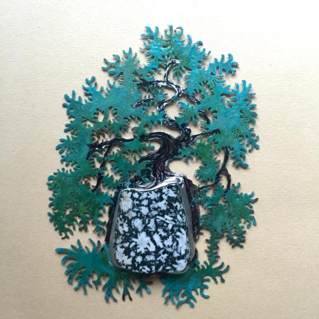 Kengai Cascade With Canadian Flower Gemstone - A Miniature Wall Sculpture - image 1