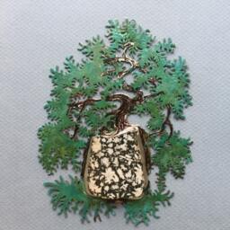 Kengai Cascade With Canadian Flower Gemstone - A Miniature Wall Sculpture - thumbnail 3