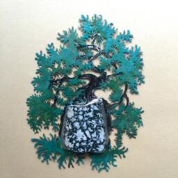 Kengai Cascade With Canadian Flower Gemstone - A Miniature Wall Sculpture - thumbnail 1
