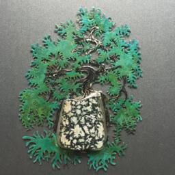 Kengai Cascade With Canadian Flower Gemstone - A Miniature Wall Sculpture - thumbnail 2