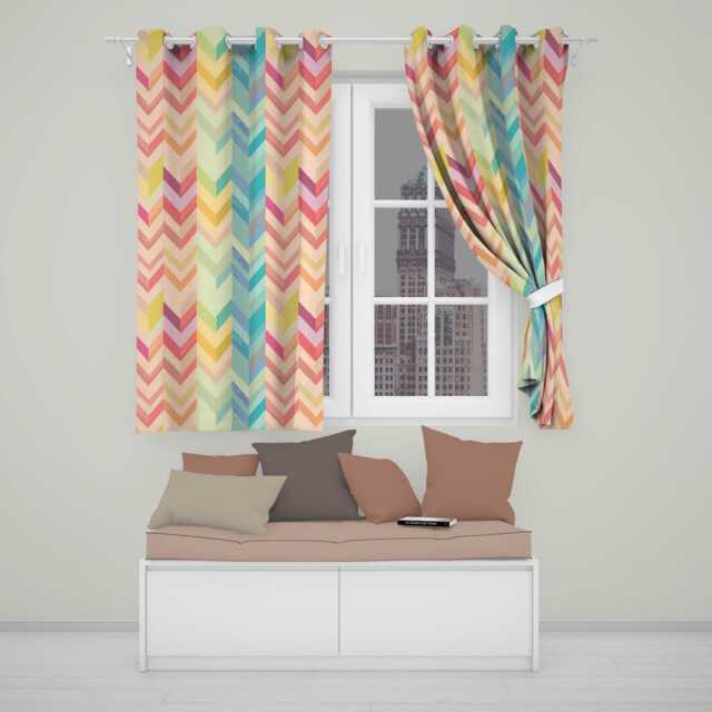 Abstract Multicolor Chevron Stripe Soft Pastel Zigzag Seamless Pattern Readymade Eyelet Ring Top Thermal 100% Blackout Curtains - image 1