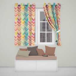 Abstract Multicolor Chevron Stripe Soft Pastel Zigzag Seamless Pattern Readymade Eyelet Ring Top Thermal 100% Blackout Curtains - thumbnail 1