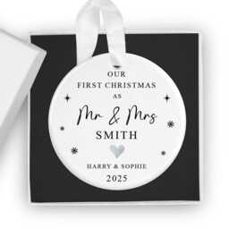 Personalised 2026 First Christmas As Mr & Mrs Bauble, Custom 1st Xmas Married Ornament Keepsake, Couples Tree Decoration Gift, Newlywed Gift - thumbnail 3