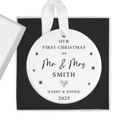 Personalised 2026 First Christmas As Mr & Mrs Bauble, Custom 1st Xmas Married Ornament Keepsake, Couples Tree Decoration Gift, Newlywed Gift - thumbnail 2