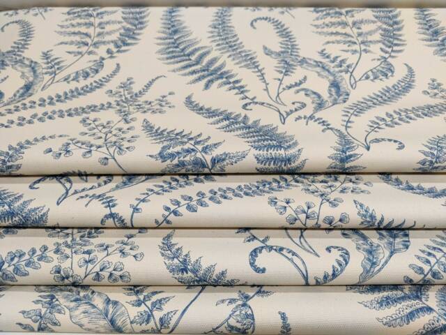 French Style Linen Blue/ Natural Eden Pattern Made To Measure Roman Blind, Curtains & Cushions - image 1