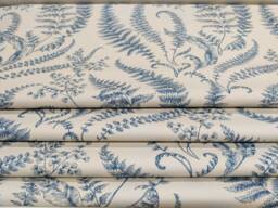 French Style Linen Blue/ Natural Eden Pattern Made To Measure Roman Blind, Curtains & Cushions