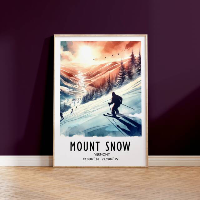 Mount Snow Ski Poster - Watercolour Alpine Art Print - Travel Wall Artwork Skiing Gifts Vermont Decor Resort Snowboarder Gift - image 1