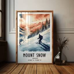 Mount Snow Ski Poster - Watercolour Alpine Art Print - Travel Wall Artwork Skiing Gifts Vermont Decor Resort Snowboarder Gift - thumbnail 3