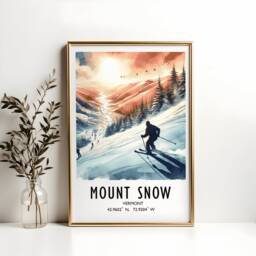 Mount Snow Ski Poster - Watercolour Alpine Art Print - Travel Wall Artwork Skiing Gifts Vermont Decor Resort Snowboarder Gift - thumbnail 2