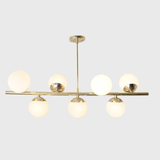 Modern Brass Linear Chandelier, Glass Globe Pendant Lighting, 7 Light - image 1