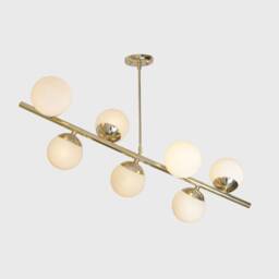 Modern Brass Linear Chandelier, Glass Globe Pendant Lighting, 7 Light - thumbnail 3