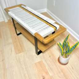 Hand-Woven Entryway Bench Mcm Style End Of Bed & Mudroom Seating - Custom-Made, Multiple Sizes - thumbnail 3