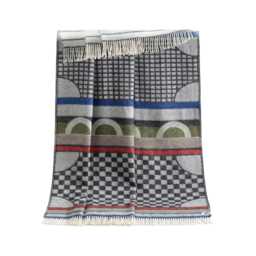 Geometric Wool Throw - Woven Checked Blanket Made Of Recycled Merino Black & White Contemporary Decor Gift For Him - thumbnail 2