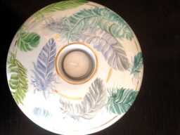 Hand-Painted Bone China, Round Candle Holder, Decorated With Blue & Green Feathers - thumbnail 1