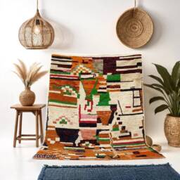 Handwoven Moroccan Boucherouite Rug, Recycled Textiles, Colorful Abstract Art Carpet - thumbnail 1