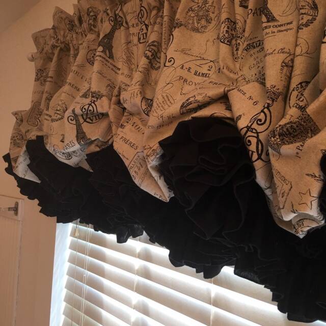 Black & Natural Parisian Toile Balloon Curtain With Double Ruffles - image 1