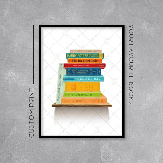 Personalised Bookshelf Print/Poster - Add Your Favourite Books Retro Literature Art Wall Illustration - image 1